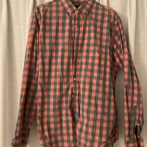 J. Crew Men's Coral and Blue Checkered Shirt